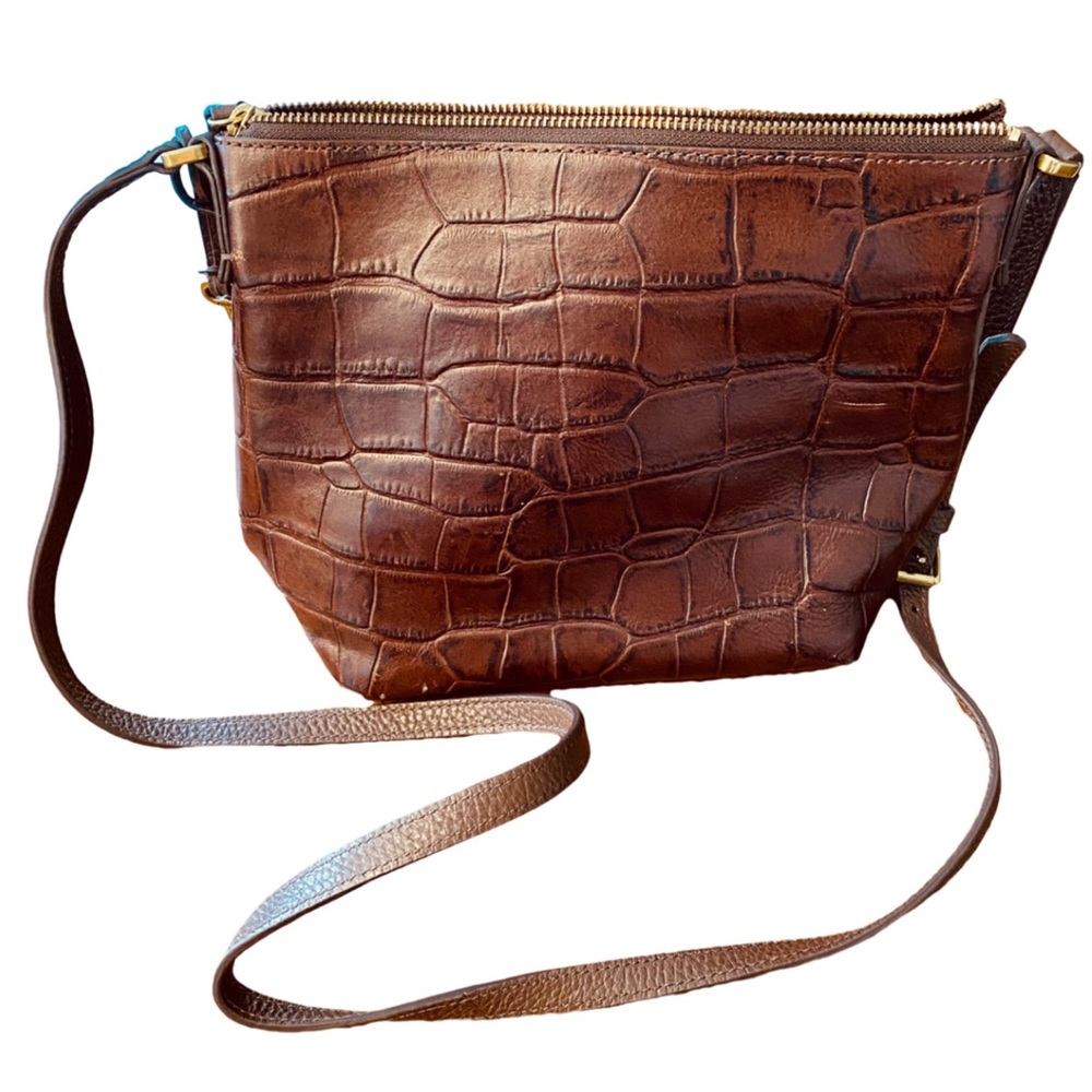 Fossil brown faux leather croc embossed cross body bag